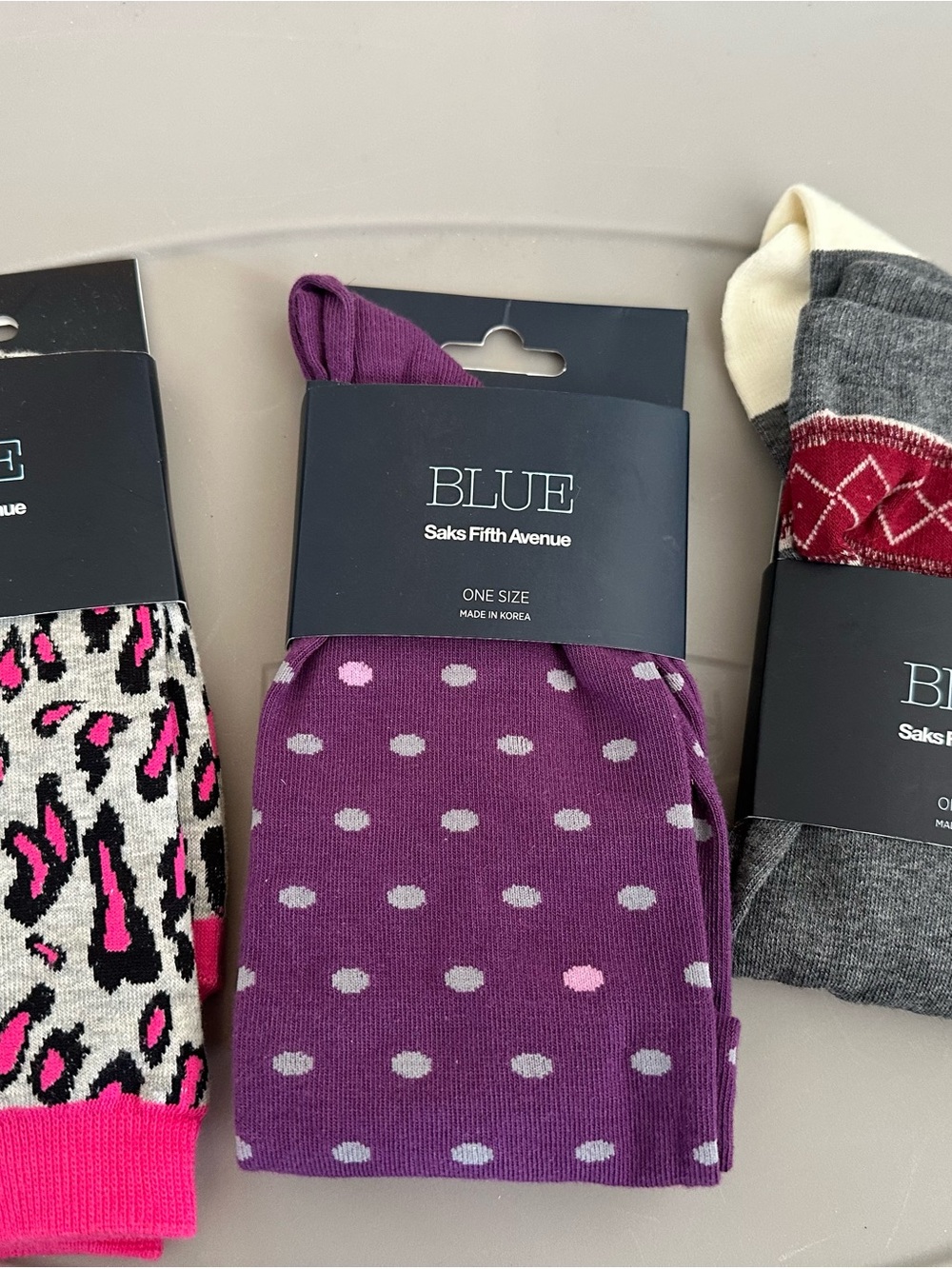 Saks Fifth Avenue BLUE Purple Polka Dot Crew Socks 3 pairs